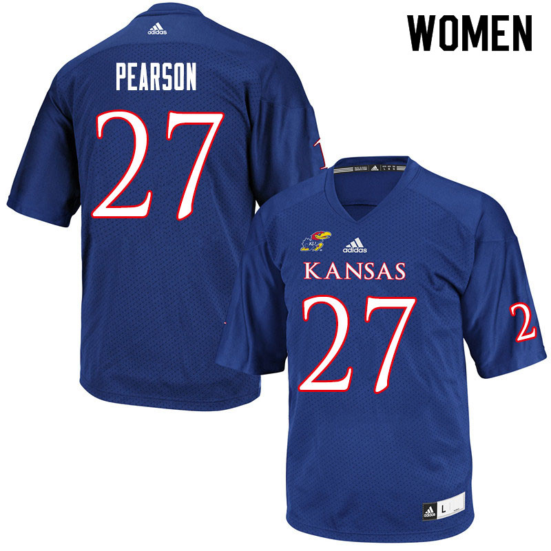 Women #27 Kyler Pearson Kansas Jayhawks College Football Jerseys Sale-Royal - Click Image to Close